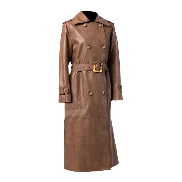 Long Brown Leather Trench Coat Womens