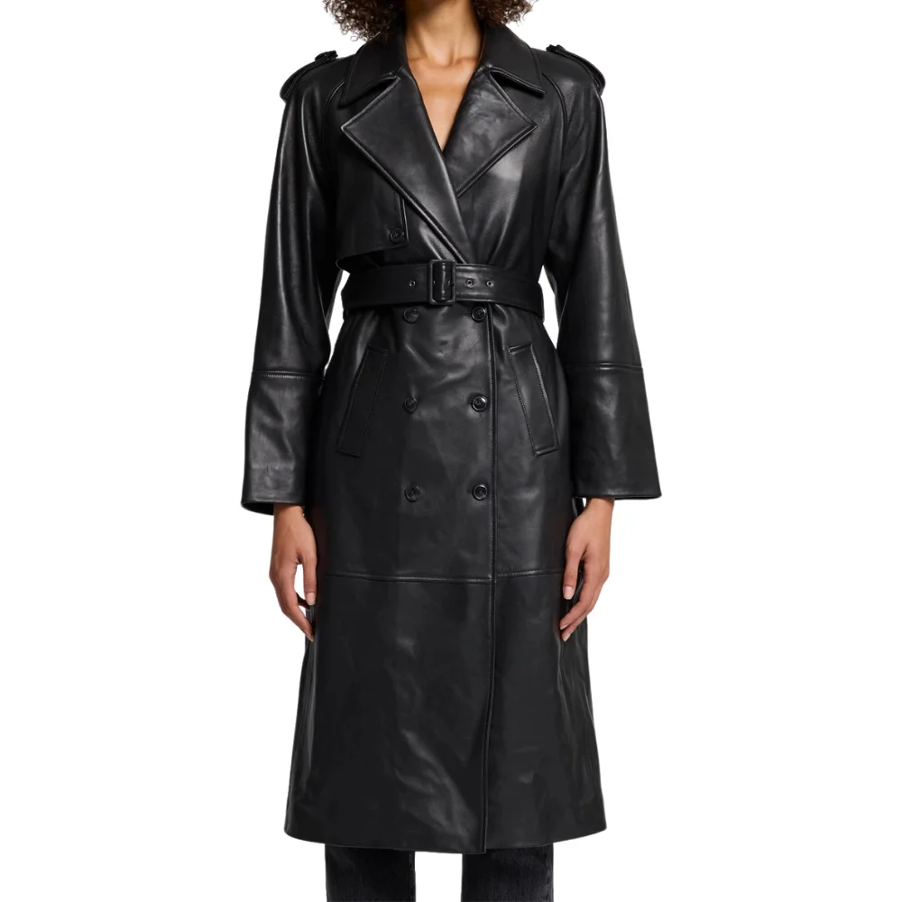 00’s Belted long coat Belted Classic Long Leather Trench Coat