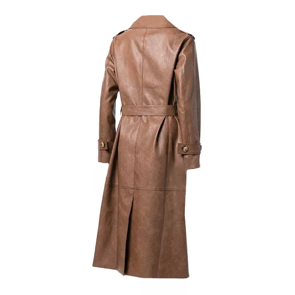 Long Leather Brown Trench Coat Womens