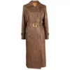 Long Leather Trench Brown Coat Womens
