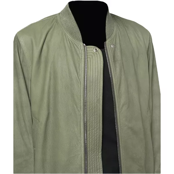 Moss Green Leather Jacket Bomber