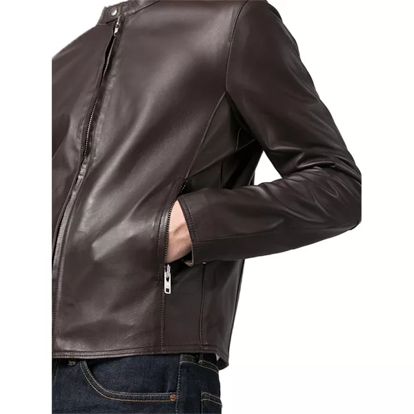 Plain Dark Brown Leather Jacket Mens
