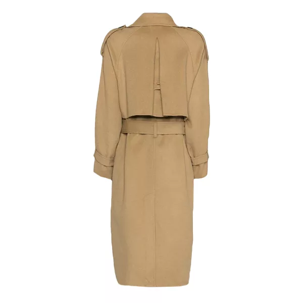 Womens Beige Double Breasted Wool Trench Coat