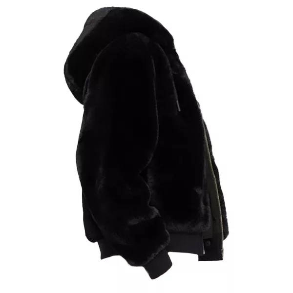 Womens Black Faux Fur Hooded Jacket