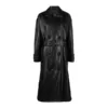 Womens Black Leather Trench Coat Double Breasted