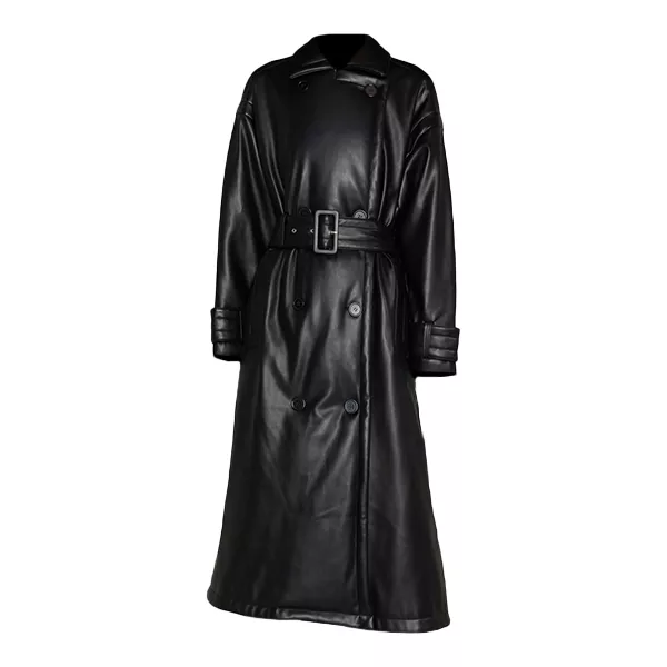 Womens Black Leather Trench Coat