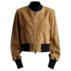 Womens Brown Suede Leather Bomber Jacket