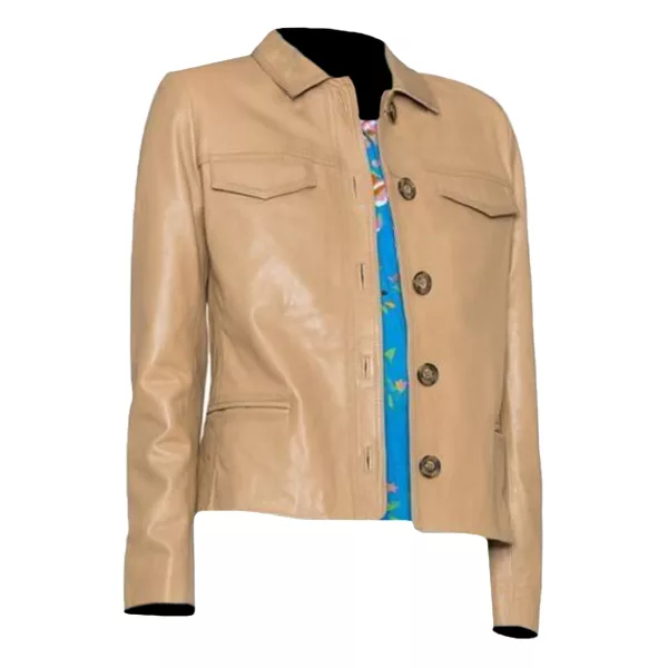 Womens Genuine Brown Leather Shirt Jacket