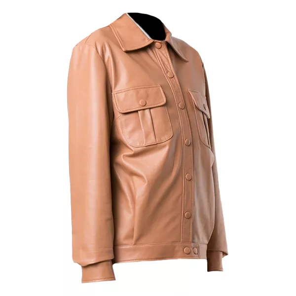 Womens Leather Brown Shirt Jacket