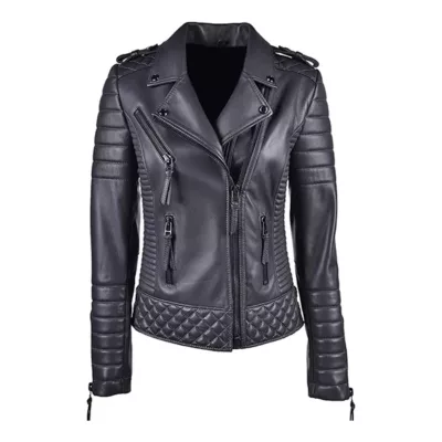Women's Black Quilted Leather Biker Jacket