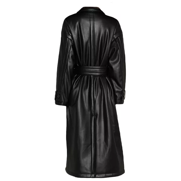 Womens Long Double Breasted Belted Trench Coat