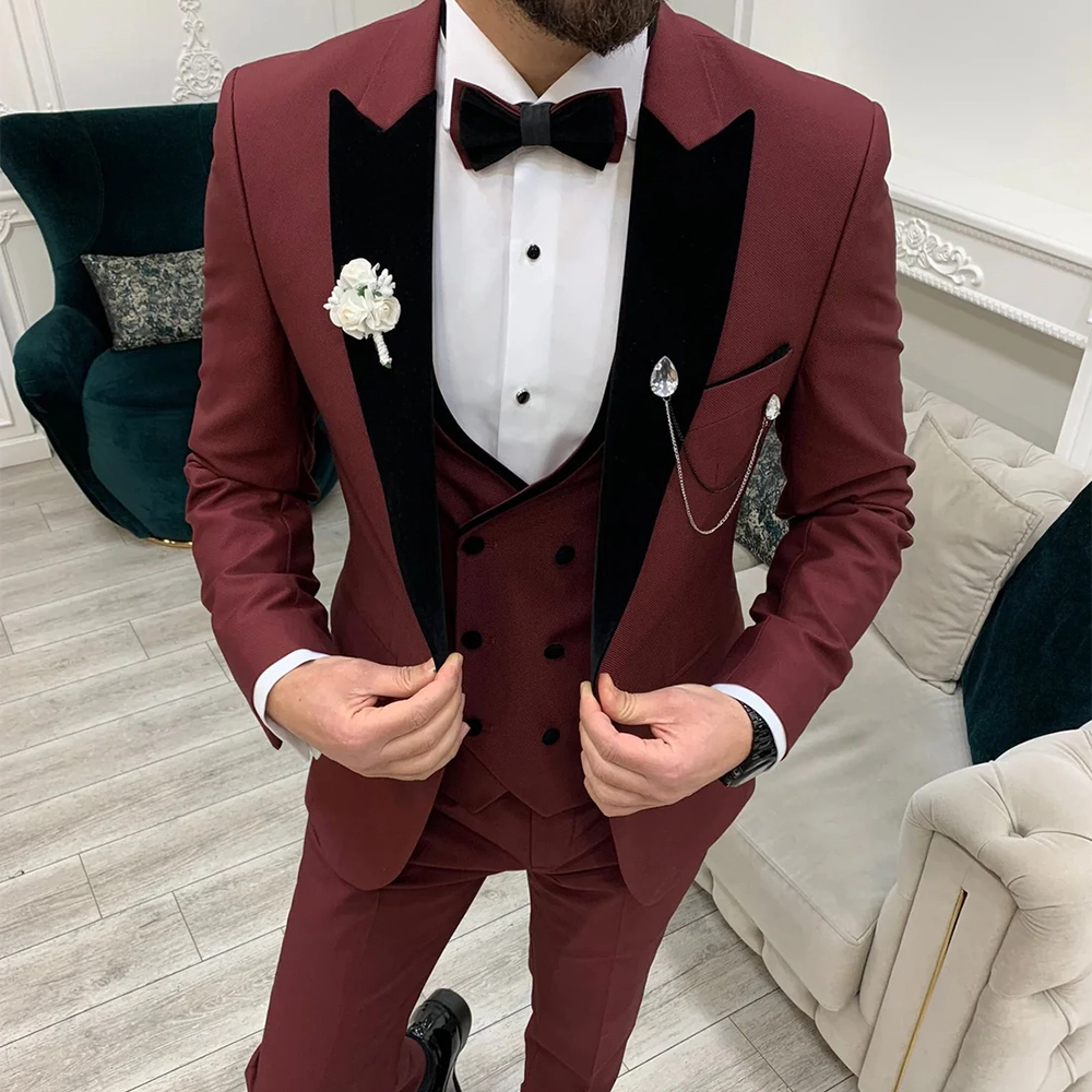 20068 Burgundy Slim Fit 3 Piece Tuxedo Suit main image 1