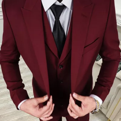 Tuxedo Mens Burgundy 3 Piece Suit 3 Burgundy 3 Piece Suit for Men