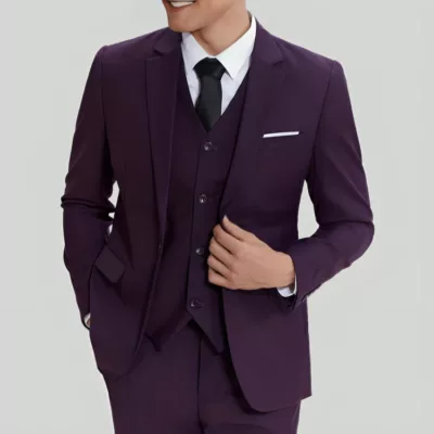 Men's Three Piece Purple Casual Slim Fit Suit