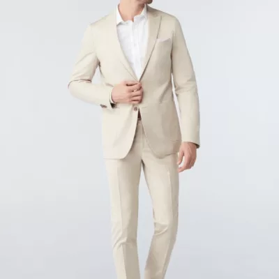 Men Modern Slim Fit 2 Buttons 2 Piece Beige Suit