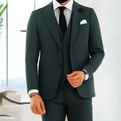 Mens Tweed Three Piece Forest Green Suit