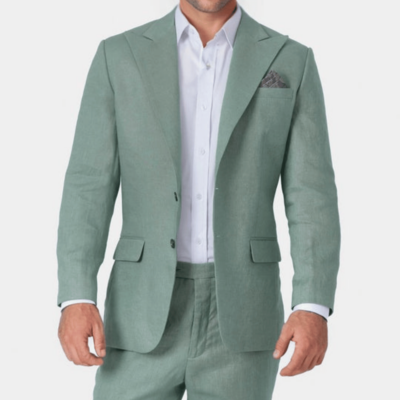 Mens Two Piece Linen Sage Green Suit