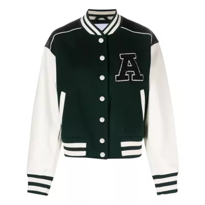 Womens Green And White Varsity Jacket - Baseball Style