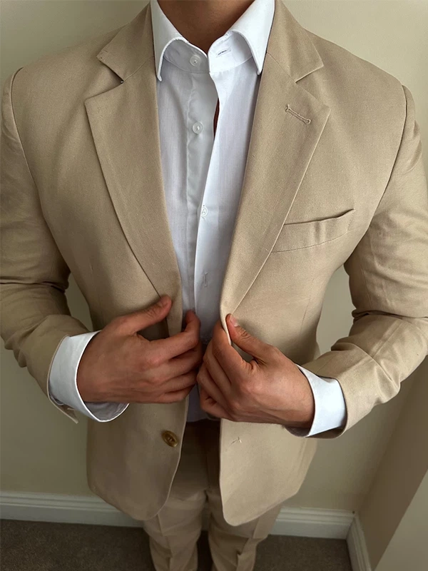 light brown linen mens 2 piece suit