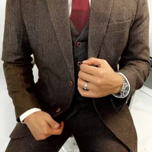 mens brown tweed 3 piece suit