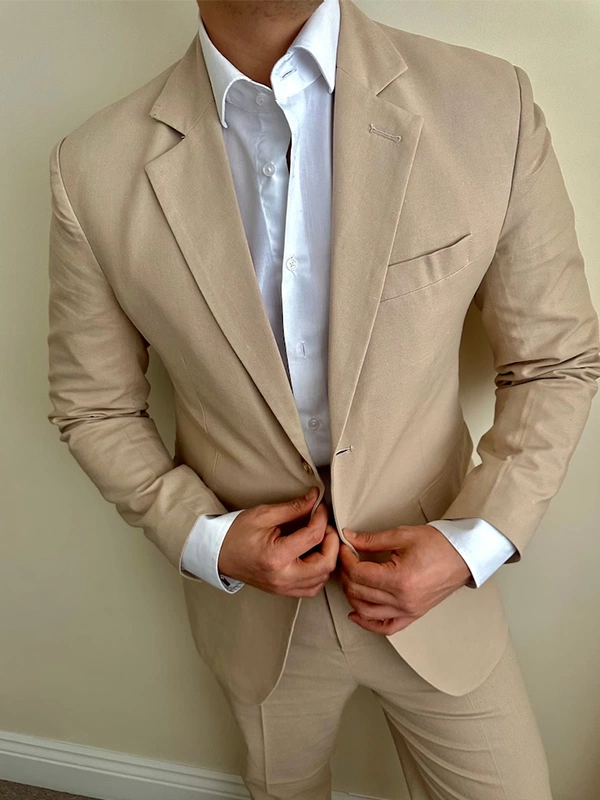 mens light brown linen 2 piece suit