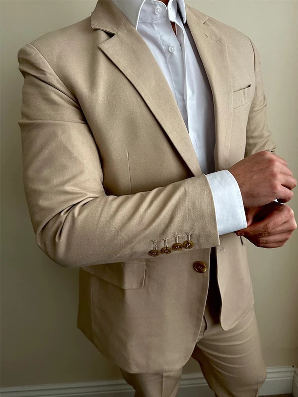 mens linen light brown 2 piece suit