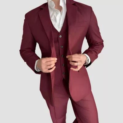 Three Piece Burgundy Suit Men Men 3 Piece Wine Red Dinner Suit