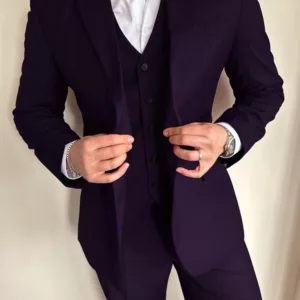 three piece purple mens suit