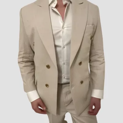 Two Piece Linen Mens Double Breasted Suit
