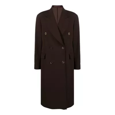Womens Brown Double Breasted Wool Coat