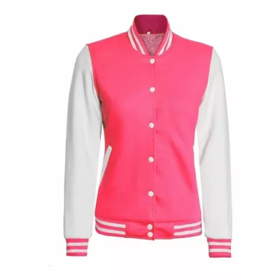 Pink And White Letterman Jacket For Womens