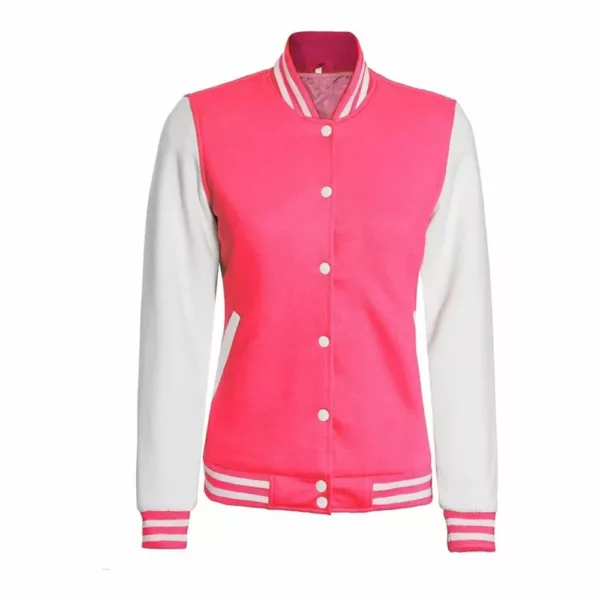 Pink And White Letterman Jacket For Womens