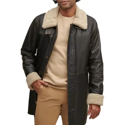 Mens Black Full Length Leather Coat