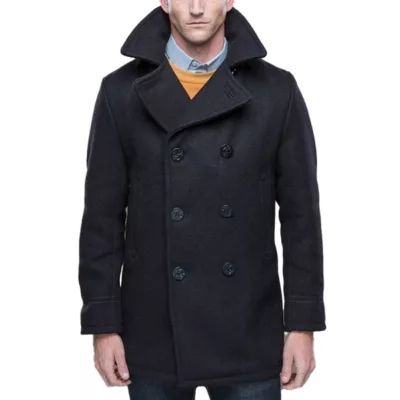 Mens Double Breasted Black Peacoat