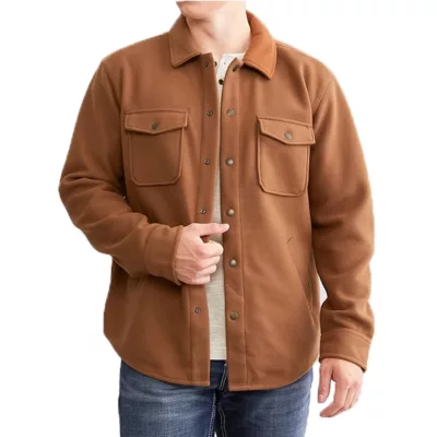 Brown Leather Mens shirt jacket | Brown Leather Shirt Jacket Men