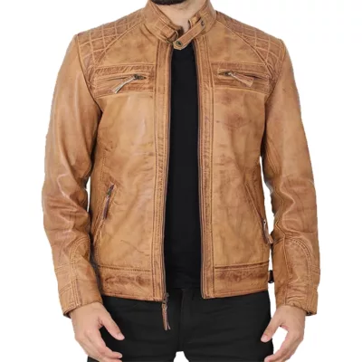 Mens Brown Quilted Leather Motorcycle Jacket | Motorcycle Jacket