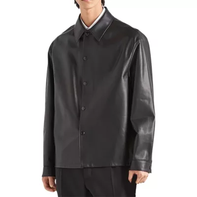 Mens Shirt Collar Leather Jacket | Black on Black Leather Jacket