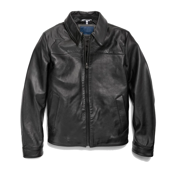 Mens Black Leather Jacket with Collar