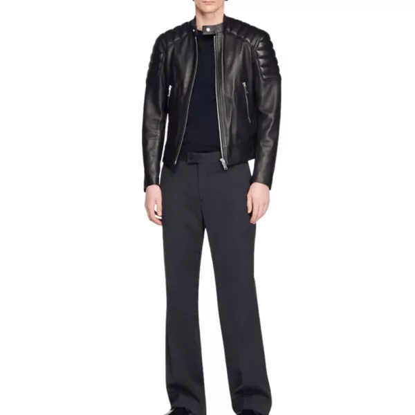 Black Leather Jacket Mens With Quilted Shoulders
