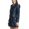 Double Breasted Black Leather Blazer Womens