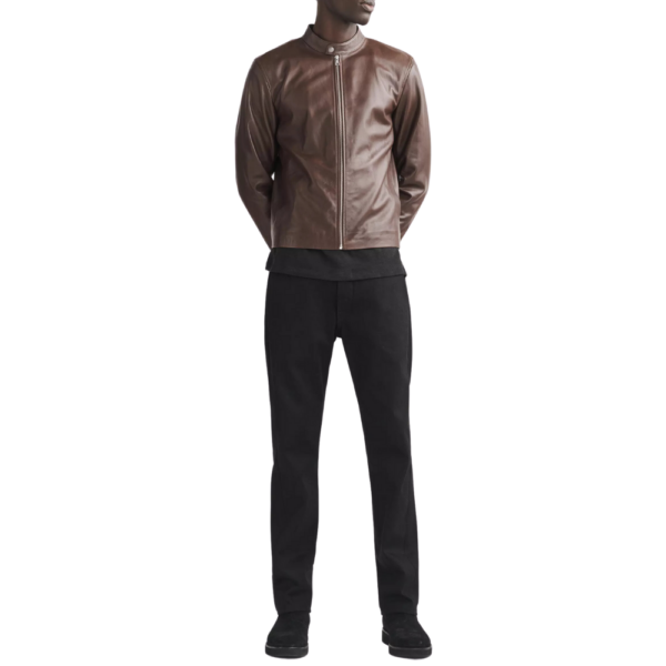 Mens Chocolate Brown Cafe Racer Leather Jacket