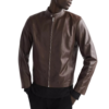 Mens Chocolate Brown Cafe Racer Leather Jacket