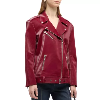 maroon leather jacket | asymmetrical jacket | biker jacket
