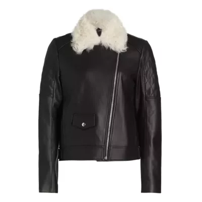 Womens Black Shearling Jacket With Collar