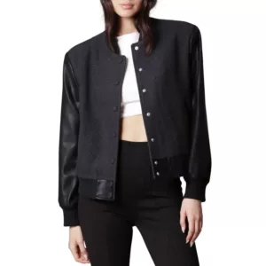 Womens Black Varsity Jacket With Leather Sleeves