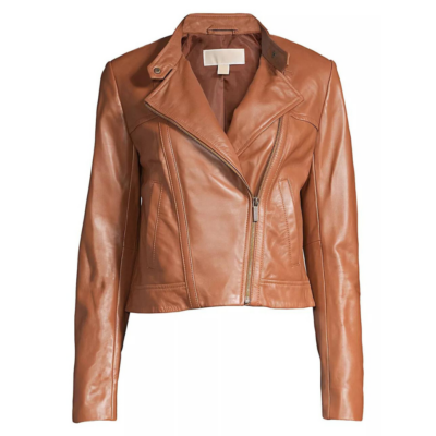 Womens Brown Cropped Moto Jacket