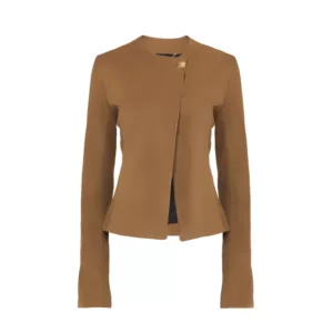 womens-brown-fitted-collarless-jacket