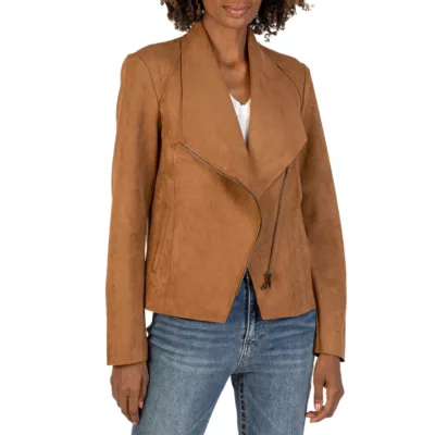 Womens Brown Suede Leather Drape Jacket