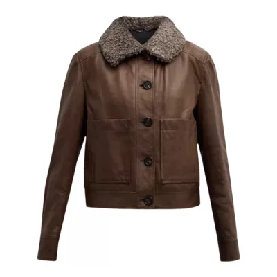 Womens Dark Brown Leather Jacket With Fur Collar