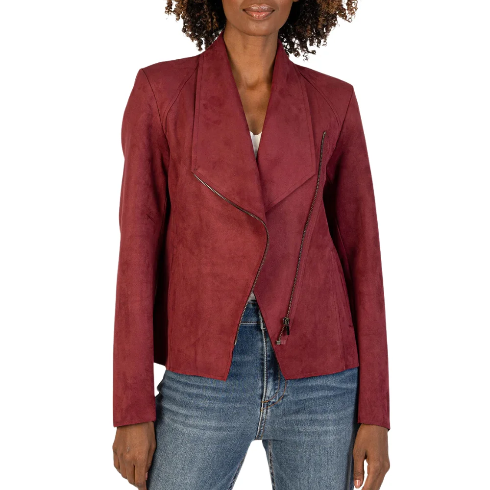 Womens Maroon Drap Suede Leather Jacket